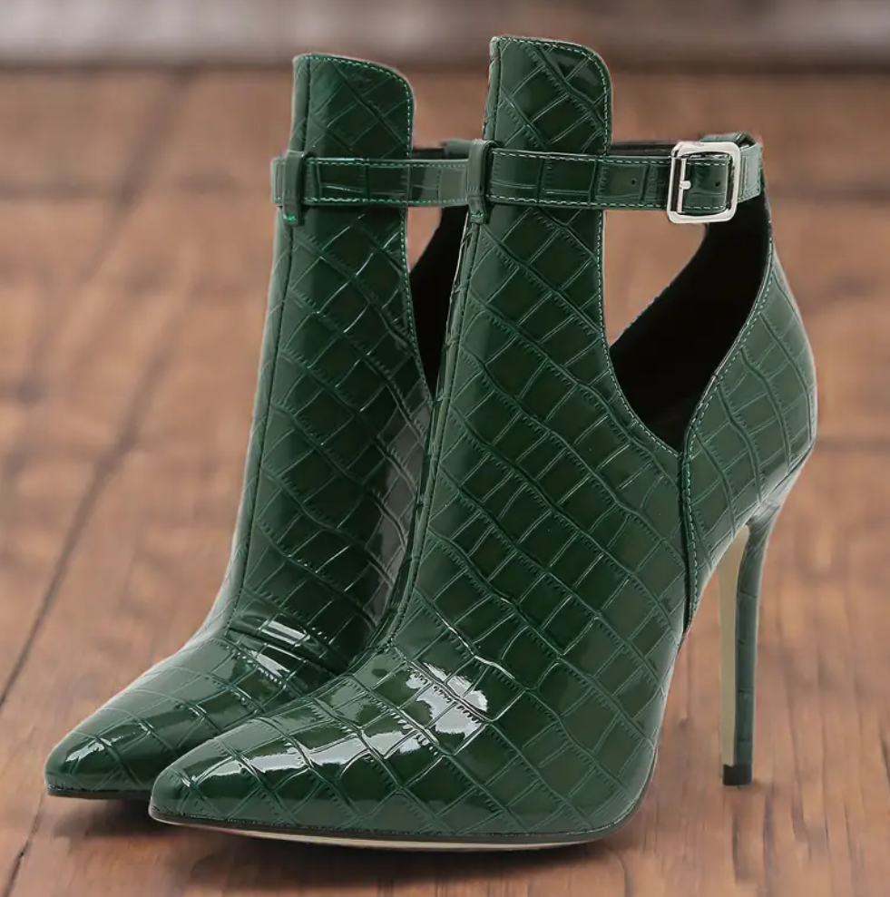 Green leather stilettos