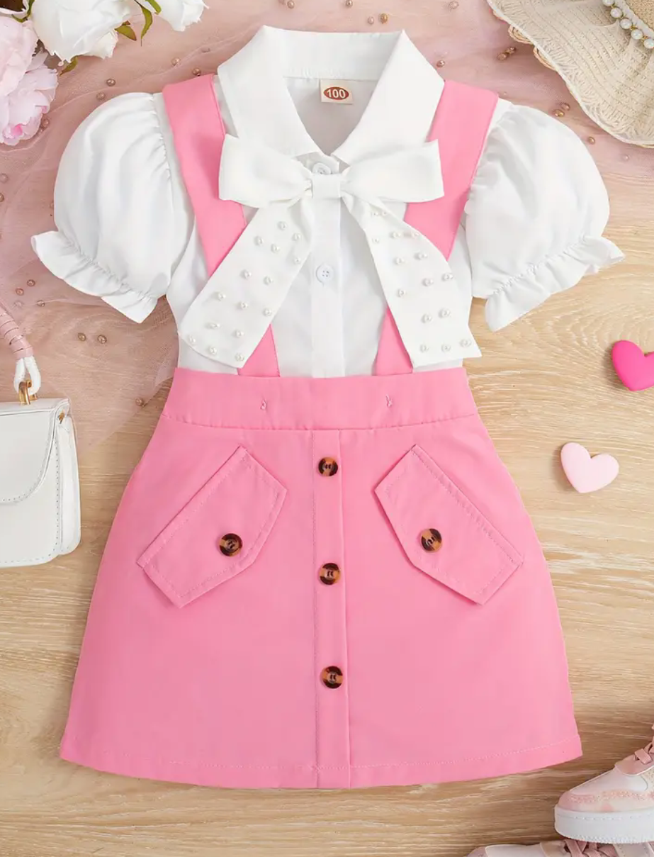 Girl Pink and White Dress set