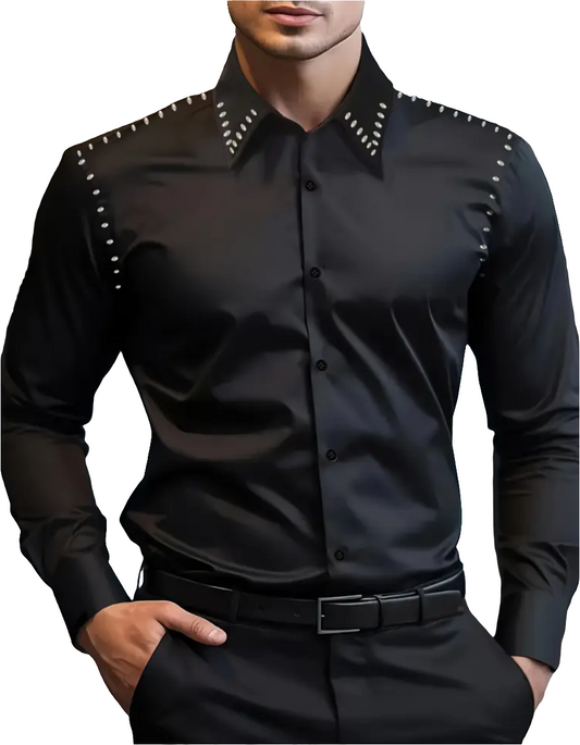 Men's dress shirt with gold trimming