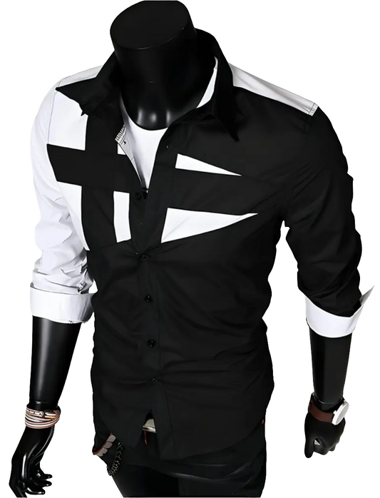 Men's long sleeve black& white dress shirt.