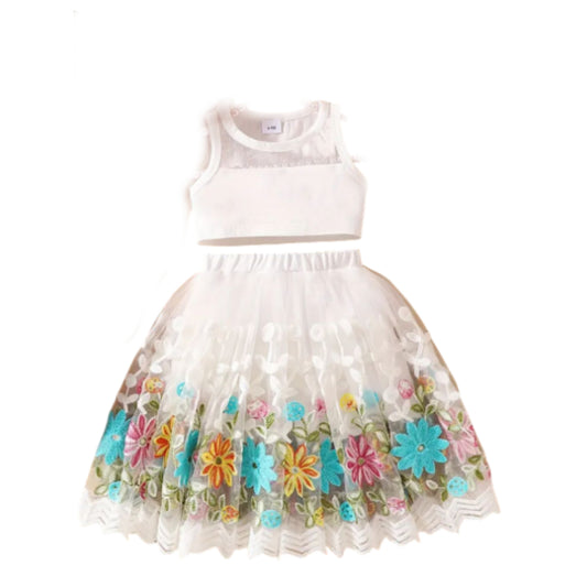 Girl two piece flower skirt set