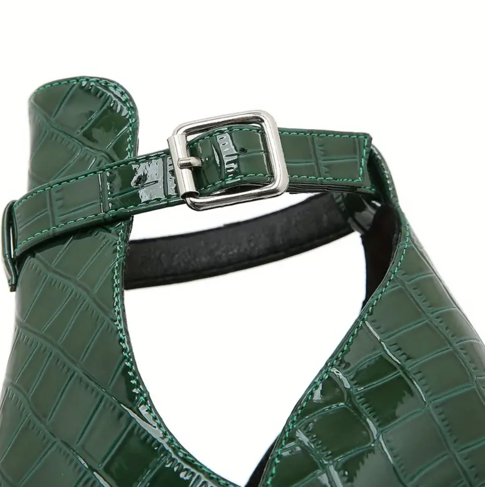 Green leather stilettos