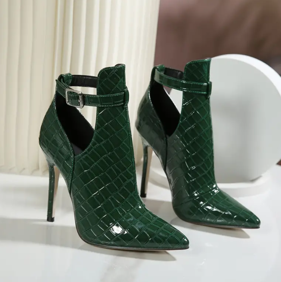 Green leather stilettos