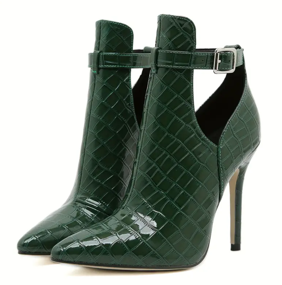Green leather stilettos