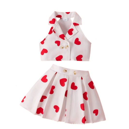 Girls Heart two piece skirt set