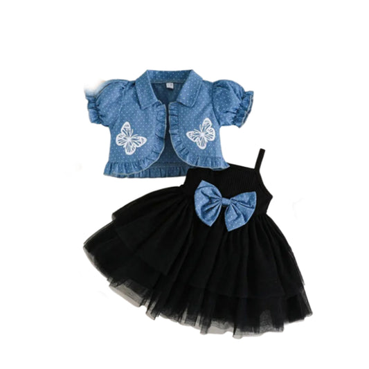 Girls two piece dress and jeans jacket set