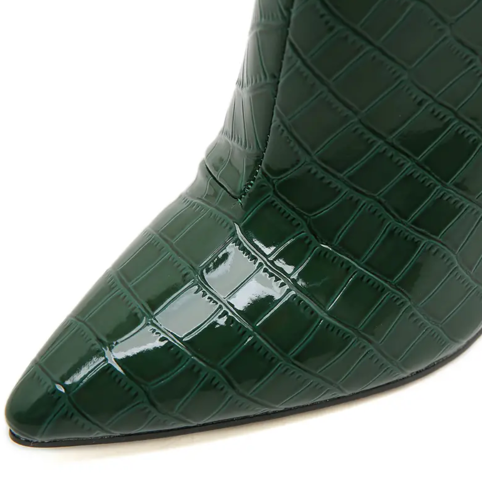 Green leather stilettos