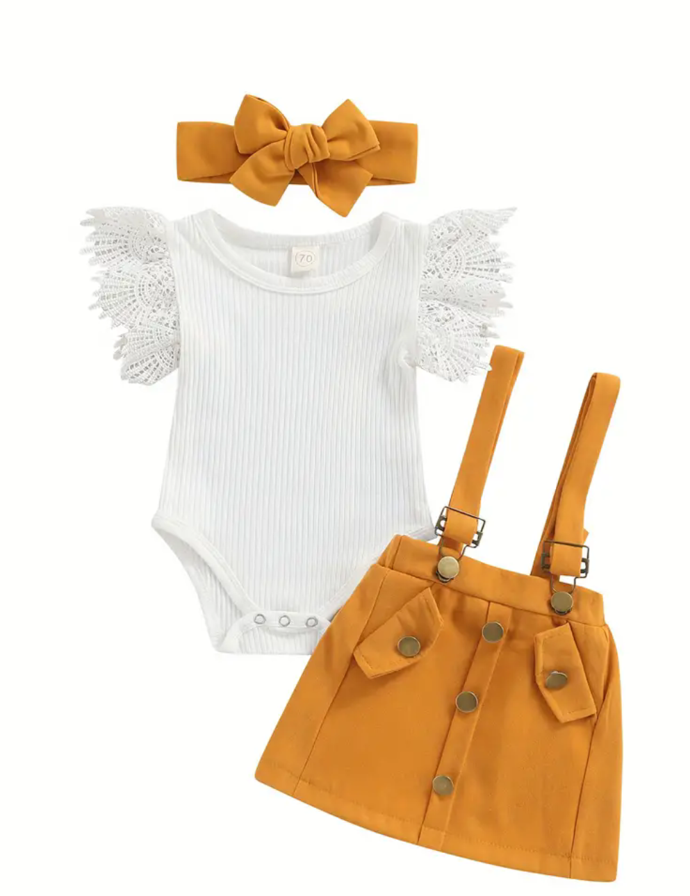 Girls cute suspender skirt three piece set