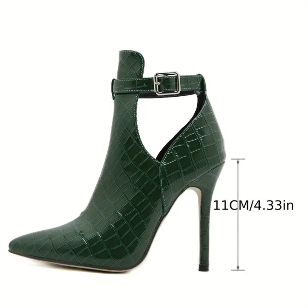 Green leather stilettos